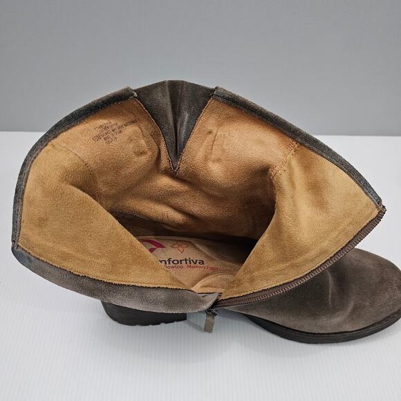 Comfortiva Barron Moto Boot Womens 10 Taupe Suede Leather Weatherproof Biker - Picture 8 of 16